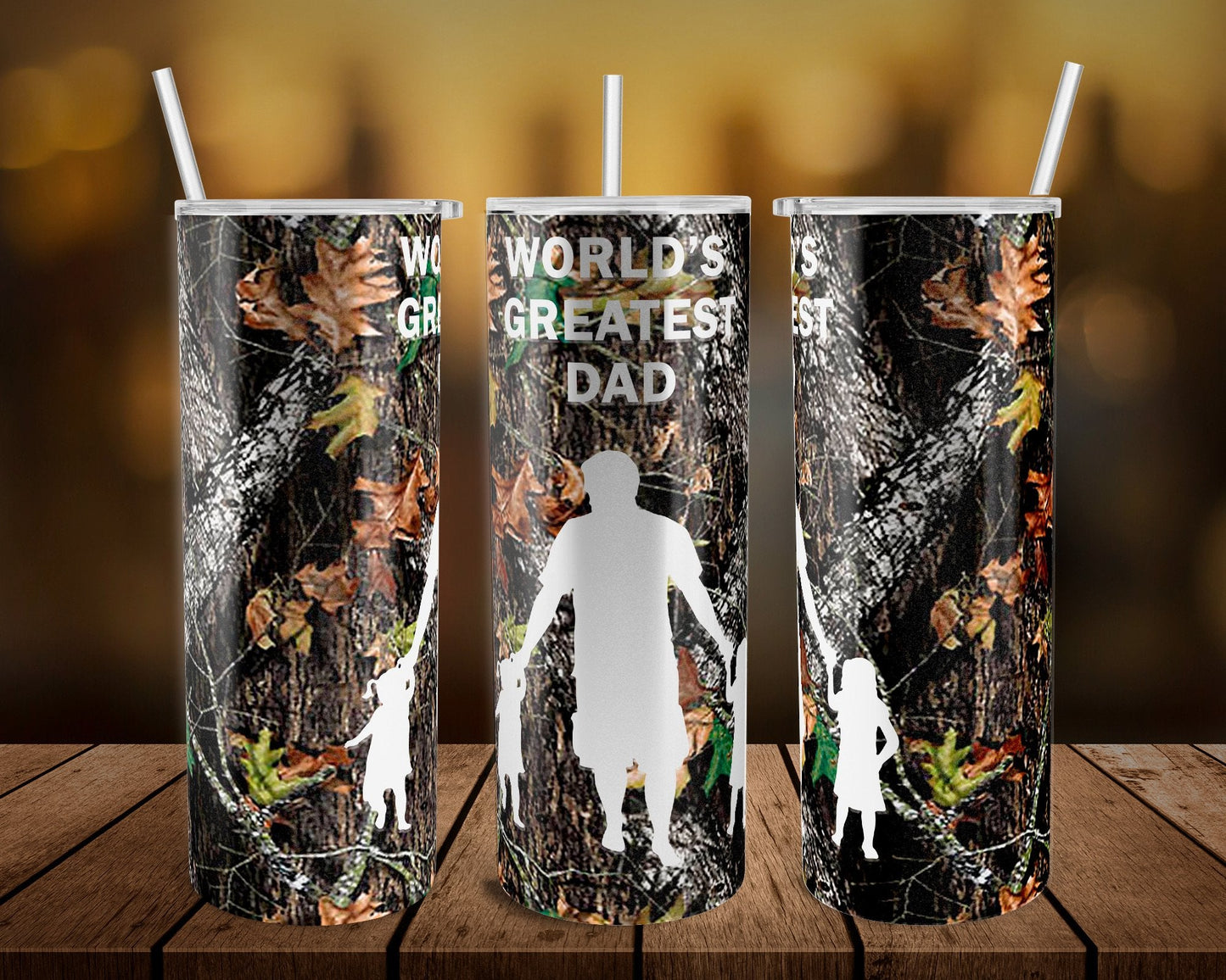 Worlds Greatest Dad 2 Daughters small- 20 oz or 30oz Skinny Tumblers w/ Lid and Metal Straw