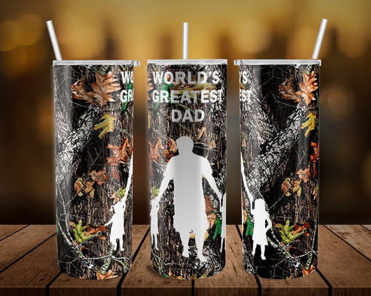 Worlds Greatest Dad 2 Daughters small- 20 oz or 30oz Skinny Tumblers w/ Lid and Metal Straw