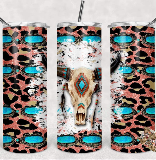 Aztec bull - 20 oz or 30oz Skinny Tumblers w/ Lid and Metal Straw