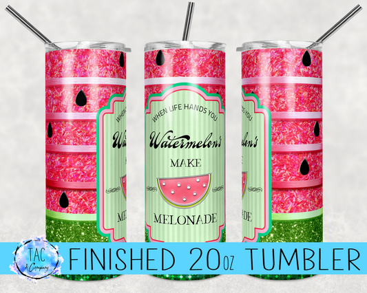 Pink Stripe Seed Melonade- 20oz or 30oz Skinny Tumblers w/ Lid and Metal Straw