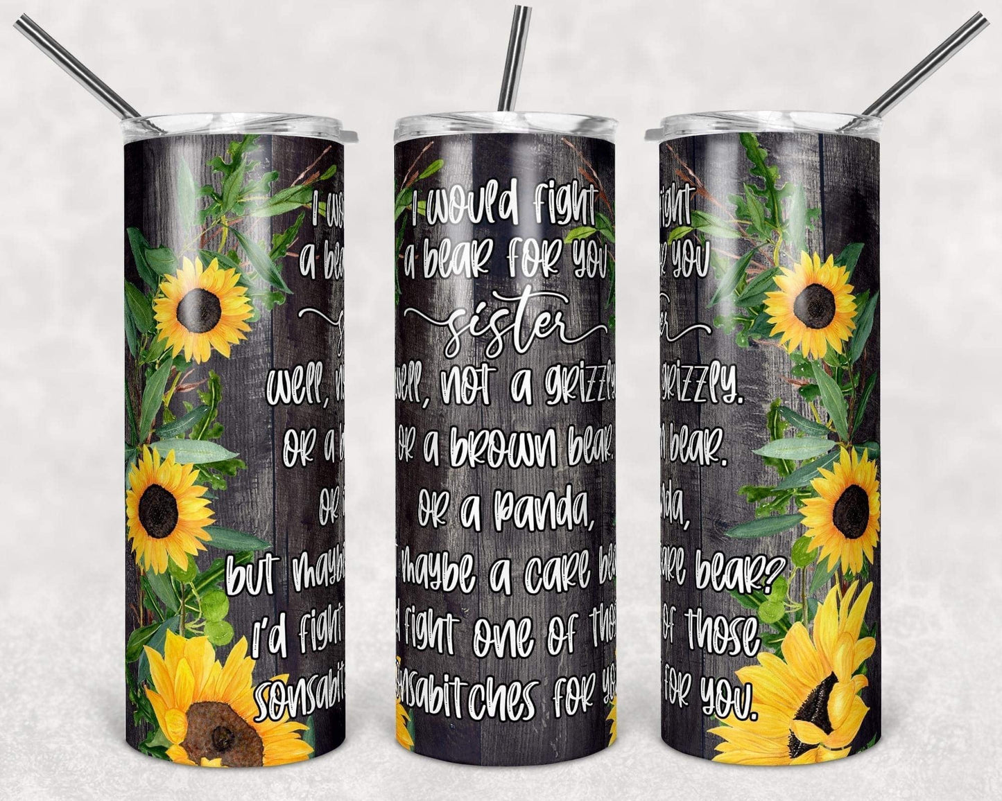 Sunflower Sister - 20oz or 30oz Skinny Tumblers w/ Lid and Metal Straw