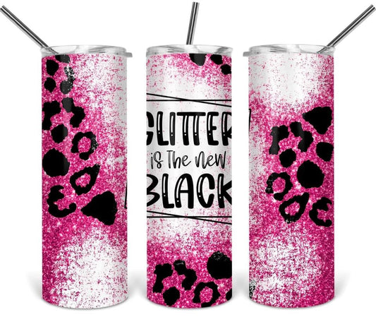 Pink Glitter is the Black- 20oz or 30oz Skinny Tumblers w/ Lid and Metal Straw