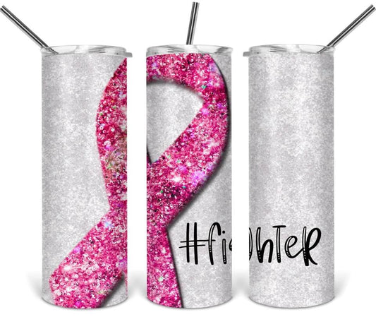 Breast Cancer- 20 oz Skinny Tumblers w/ Lid and Metal Straw