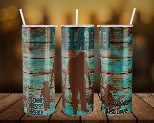 Brown Black & Teal Dad- 20 oz or 30oz Skinny Tumblers w/ Lid and Metal Straw