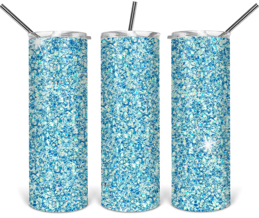 Light Teal Glitter - 20oz or 30oz as Skinny Tumblers w/ Lid and Metal Straw