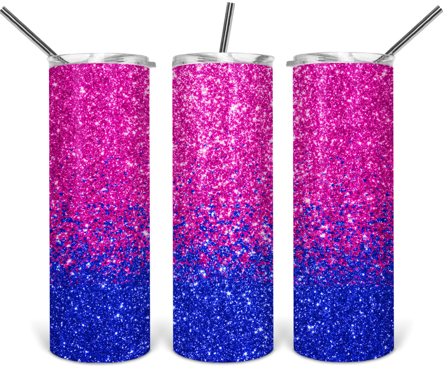 Pink and Blue Glitter ombré - 20oz or 30oz Skinny Tumblers w/ Lid and Metal Straw
