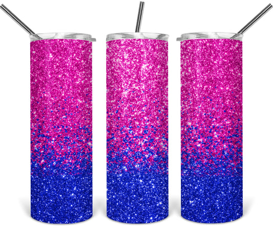 Pink and Blue Glitter ombré - 20oz or 30oz Skinny Tumblers w/ Lid and Metal Straw