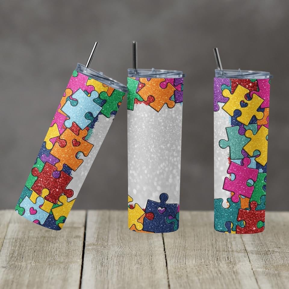 Autism Awareness -20 oz or 30oz Skinny Tumblers w/ Lid and Metal Straw