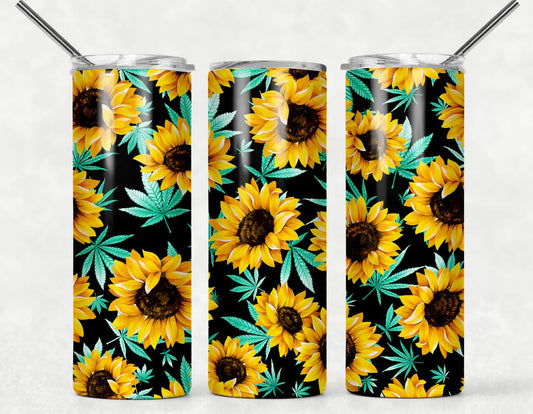 Green Sunflower & Adult - 20oz or 30oz Skinny Tumblers w/ Lid and Metal Straw