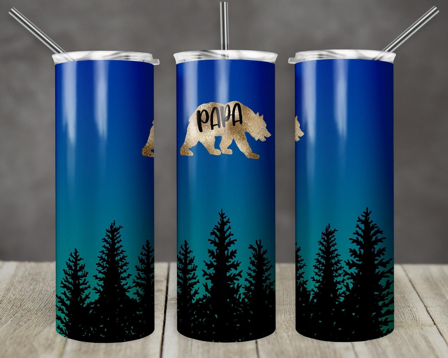 Papa Bear -  20oz or 30oz Skinny Tumblers w/ Lid and Metal Straw