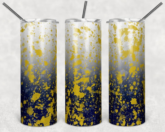 Black & Yellow Paint Splatter- 20 oz or 30oz Skinny Tumblers w/ Lid and Metal Straw