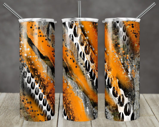 Orange Grey Stripes - 20oz or 30oz Skinny Tumblers w/ Lid and Metal Straw