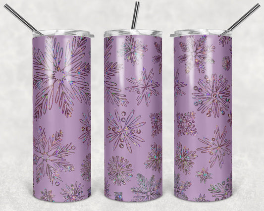Purple Sparkles Snowflakes - 20oz or 30oz Skinny Tumblers w/ Lid and Metal Straw