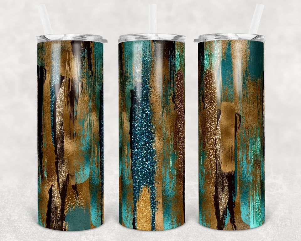 Blue Glitter Brown Special Effects - 20 oz or 30oz Skinny Tumblers w/ Lid and Metal Straw
