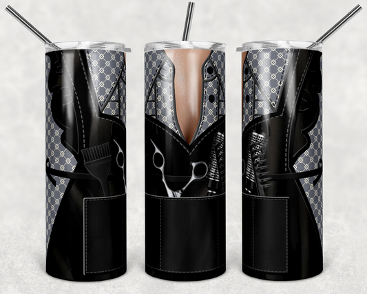 Gray Plaid Hair Apron - 20oz or 30oz Skinny Tumblers w/ Lid and Metal Straw