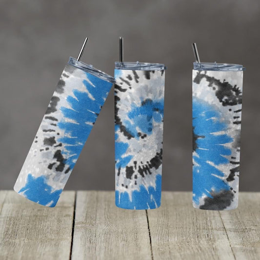 Blue & Black tie dye- 20 oz or 30oz Skinny Tumblers w/ Lid and Metal Straw