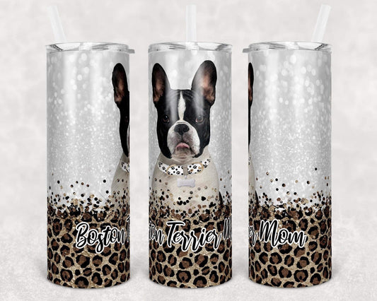Boston Terrier Dog Mom - 20oz or 30oz Skinny Tumblers w/ Lid and Metal Straw