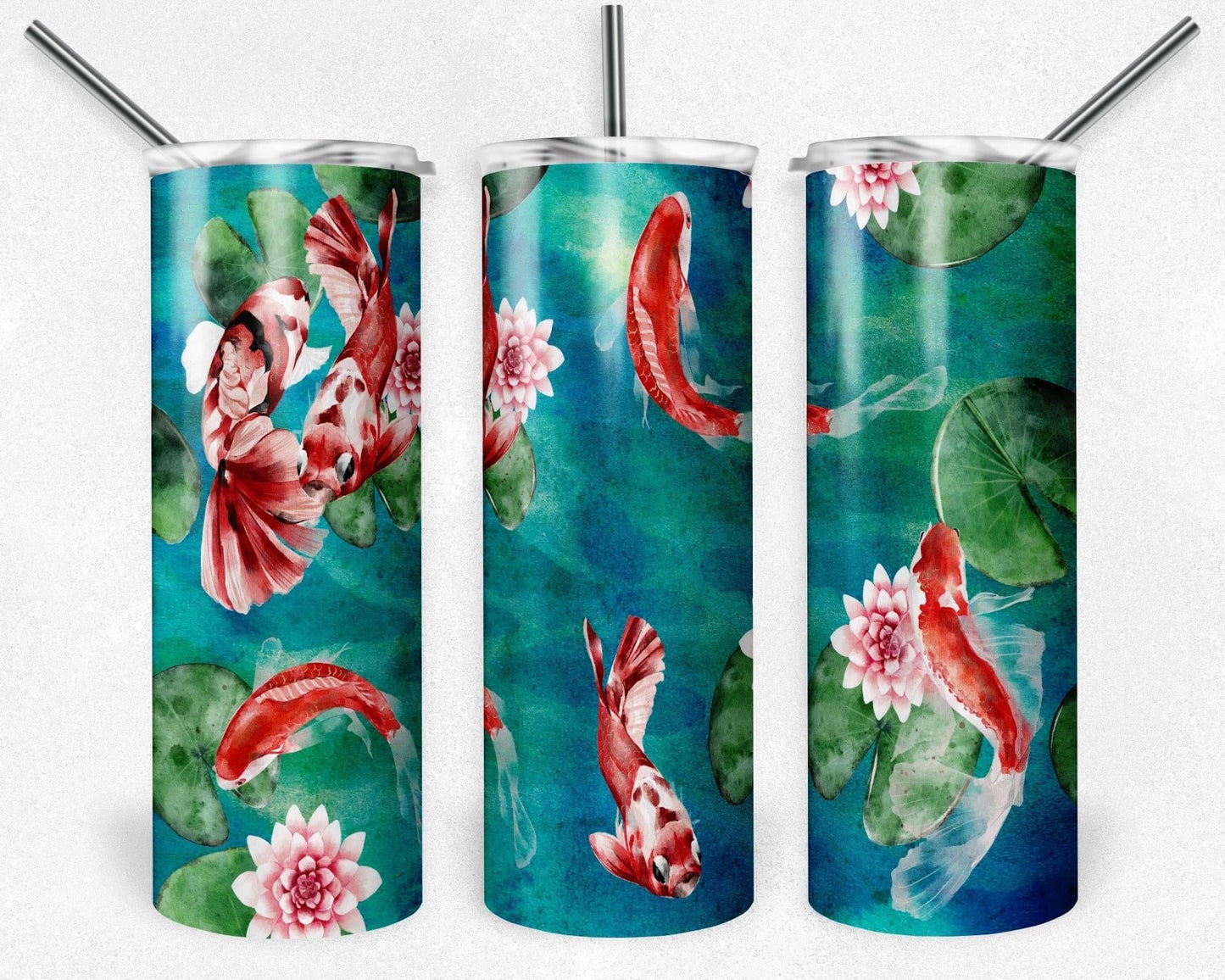 Coy Fish Cherry Blossom  -  20oz or 30oz Skinny Tumblers w/ Lid and Metal Straw