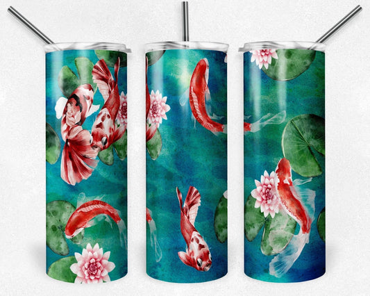 Coy Fish Cherry Blossom  -  20oz or 30oz Skinny Tumblers w/ Lid and Metal Straw
