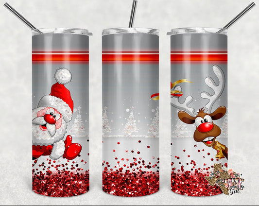 Santa Reindeer Christmas- 20oz or 30oz Skinny Tumblers w/ Lid and Metal Straw
