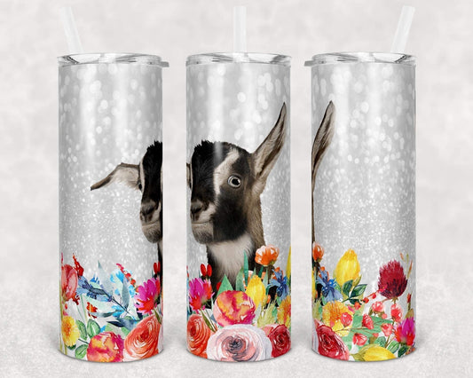 Floral Goat - 20oz or 30oz Skinny Tumblers w/ Lid and Metal Straw