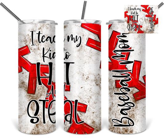 Baseball - 20oz or 30oz Skinny Tumblers w/ Lid and Metal Straw