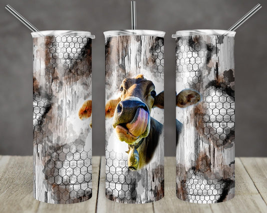 Cow Whitewood Honeycomb- 20oz or 30oz Skinny Tumblers w/ Lid and Metal Straw