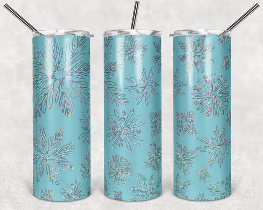 Blue Sparkles Snowflakes - 20oz or 30oz Skinny Tumblers w/ Lid and Metal Straw
