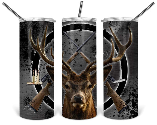 Gun Crossing Deer- 20oz or 30oz Skinny Tumblers w/ Lid and Metal Straw