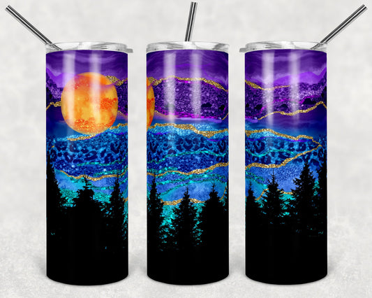 Moon Sky Trees Glitter Outdoors- 20 oz or 30oz Skinny Tumblers w/ Lid and Metal Straw