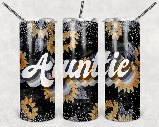 Auntie Sunflower - 20oz or 30oz Skinny Tumblers w/ Lid and Metal Straw