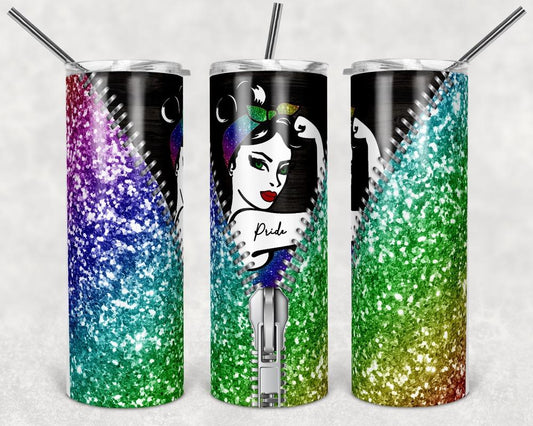 Pride Glitter Zipper - 20oz or 30oz Skinny Tumblers w/ Lid and Metal Straw