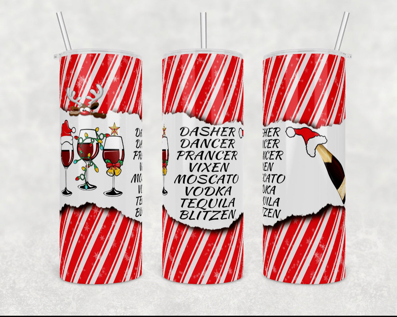 Reindeer Alcohol Christmas Pattern - 20oz or 30oz Skinny Tumblers w/ Lid and Metal Straw