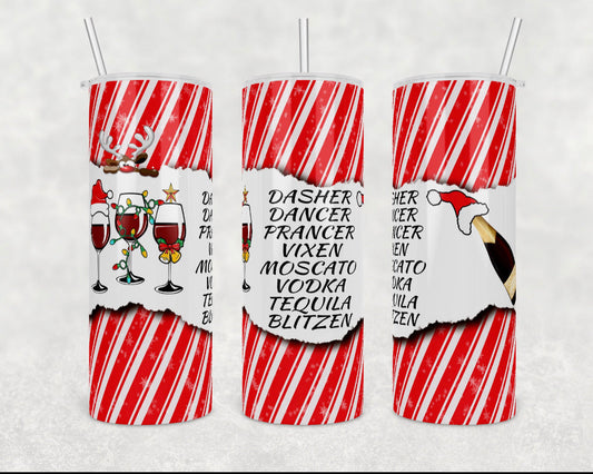 Reindeer Alcohol Christmas Pattern - 20oz or 30oz Skinny Tumblers w/ Lid and Metal Straw