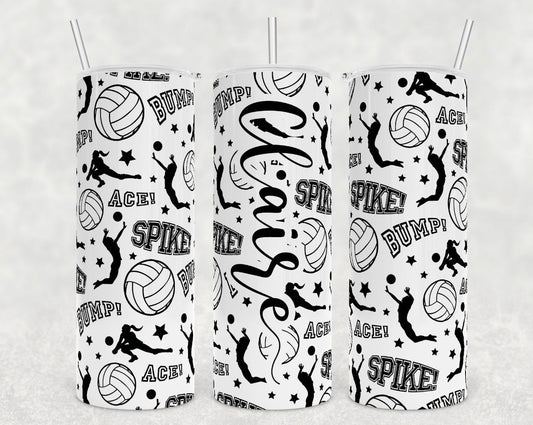 Volleyball - 20 oz or 30oz Skinny Tumblers w/ Lid and Metal Straw