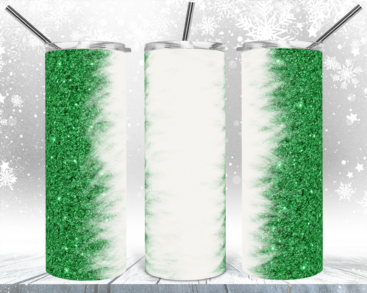 Green Glitter Feather White - 20oz or 30oz Skinny Tumblers w/ Lid and Metal Straw