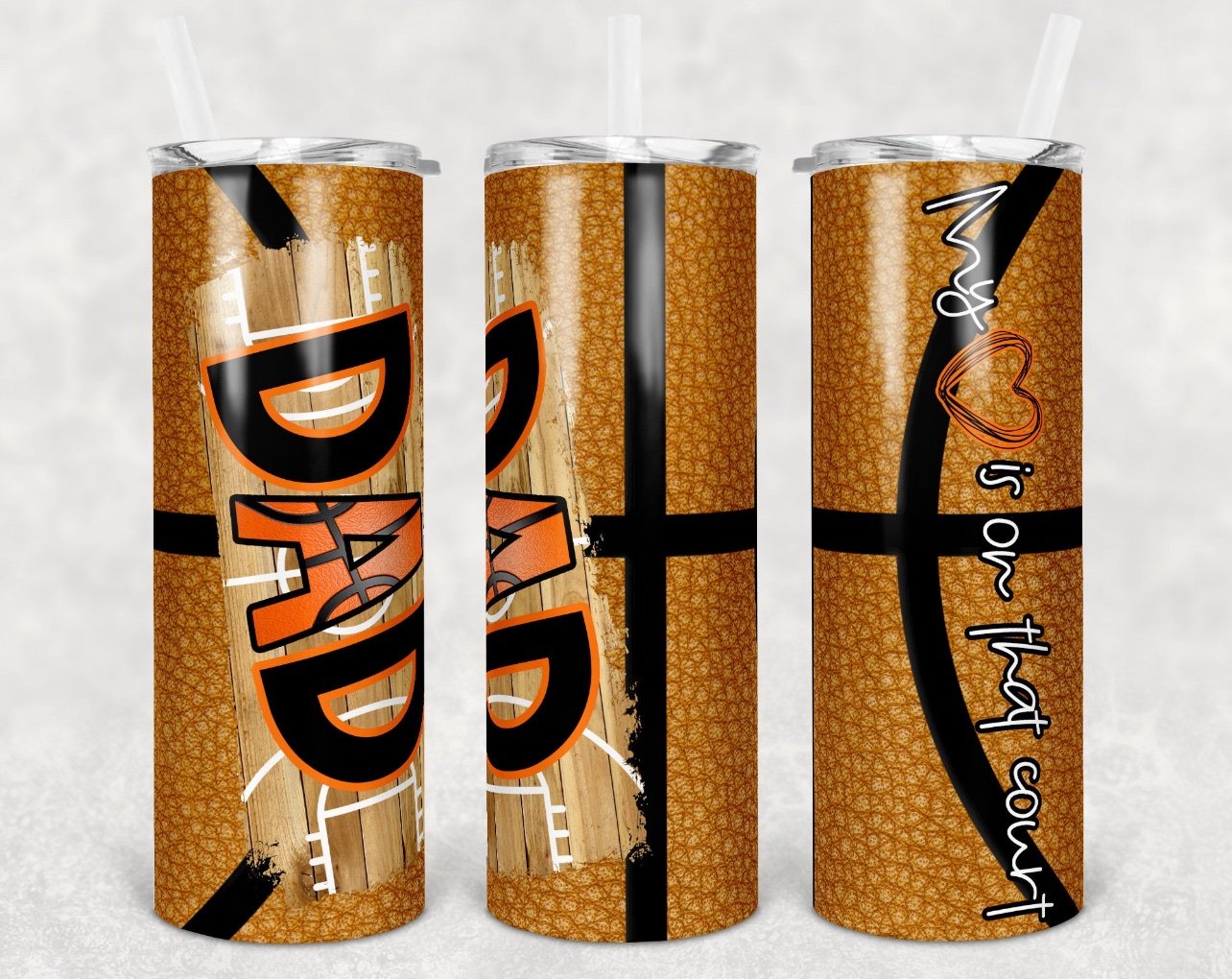 Dad Basketball - 20oz or 30oz Skinny Tumblers w/ Lid and Metal Straw