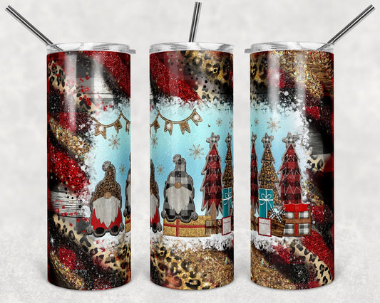 Red Gnomes Christmas Glitter- 20oz or 30oz Skinny Tumblers w/ Lid and Metal Straw