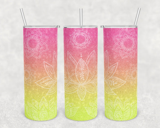 Pink & Yellow Lotus Flower- 20 oz or 30oz Skinny Tumblers w/ Lid and Metal Straw