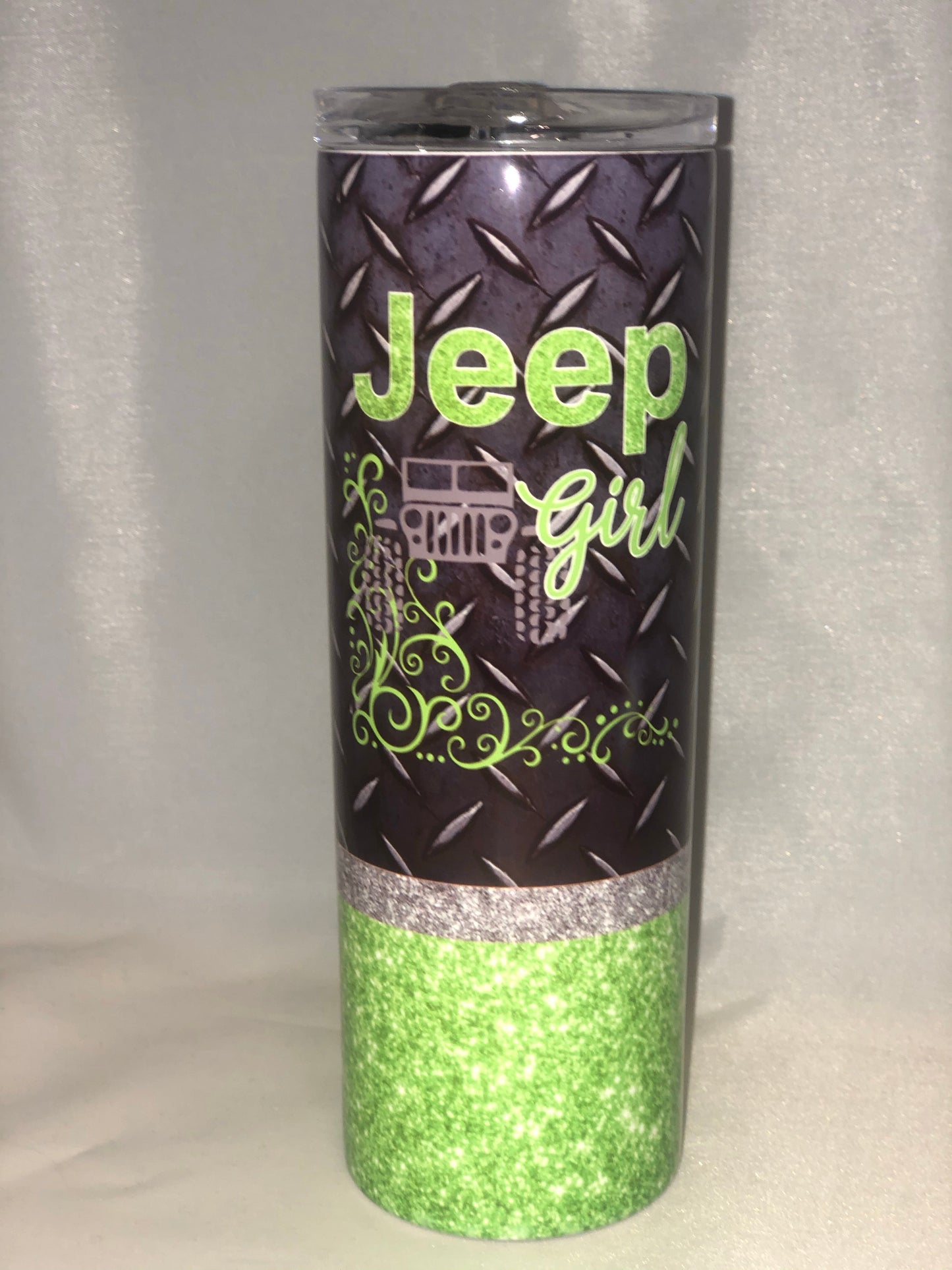 Green Jeep -20 oz Skinny Tumblers w/Lid and Metal Straw