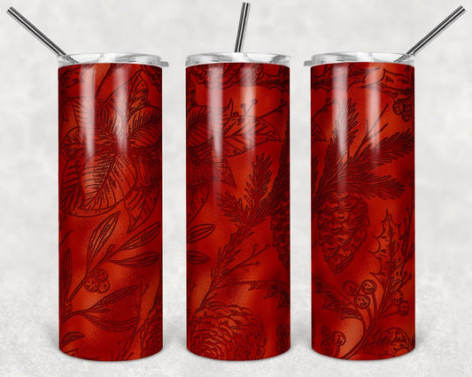 Red Flowers Christmas - 20oz or 30oz Skinny Tumblers w/ Lid and Metal Straw