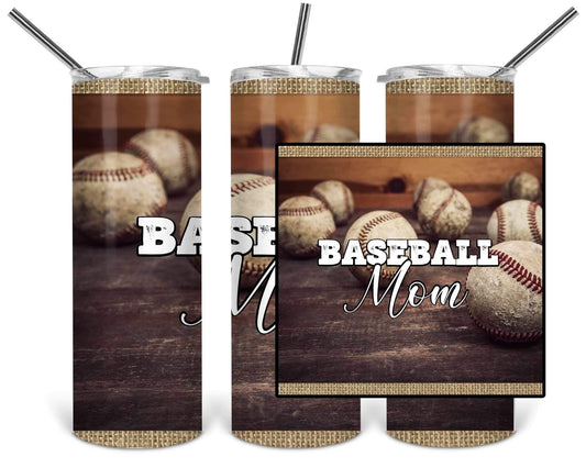 Baseball Mom - 20oz or 30oz Skinny Tumblers w/ Lid and Metal Straw