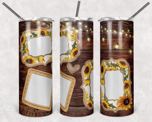 Wooden Pictures Sunflower - 20oz or 30oz Skinny Tumblers w/ Lid and Metal Straw