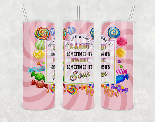 Candy Cup- 20 oz or 30oz Skinny Tumblers w/ Lid and Metal Straw