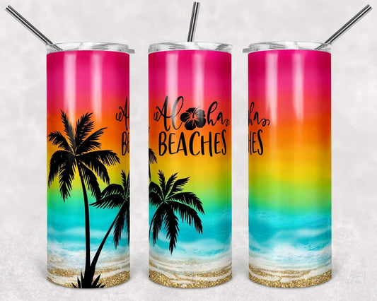 Aloha Beaches - 20 oz or 30oz Skinny Tumblers w/ Lid and Metal Straw