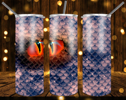Pink, Blue & Green Scaled Big Dragon Eye- 20oz or 30oz Skinny Tumblers w/ Lid and Metal Straw