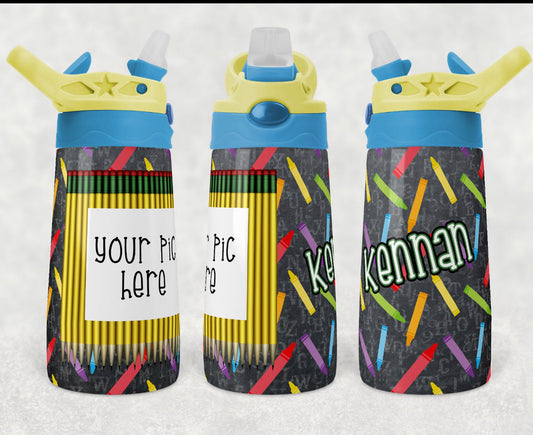 School Photo - 12oz Kids Flip Cup water Bottle Tumbler