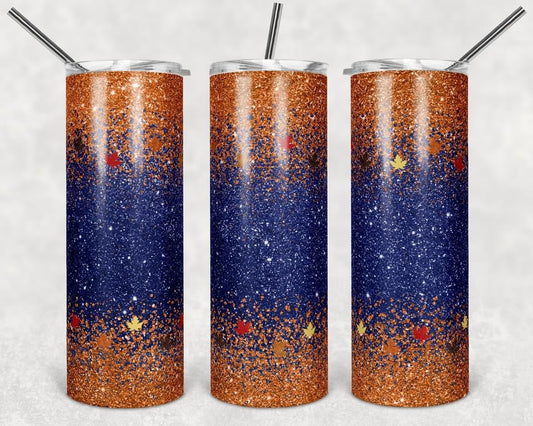 Blue and Orange Glitter - 20oz or 30oz Skinny Tumblers w/ Lid and Metal Straw
