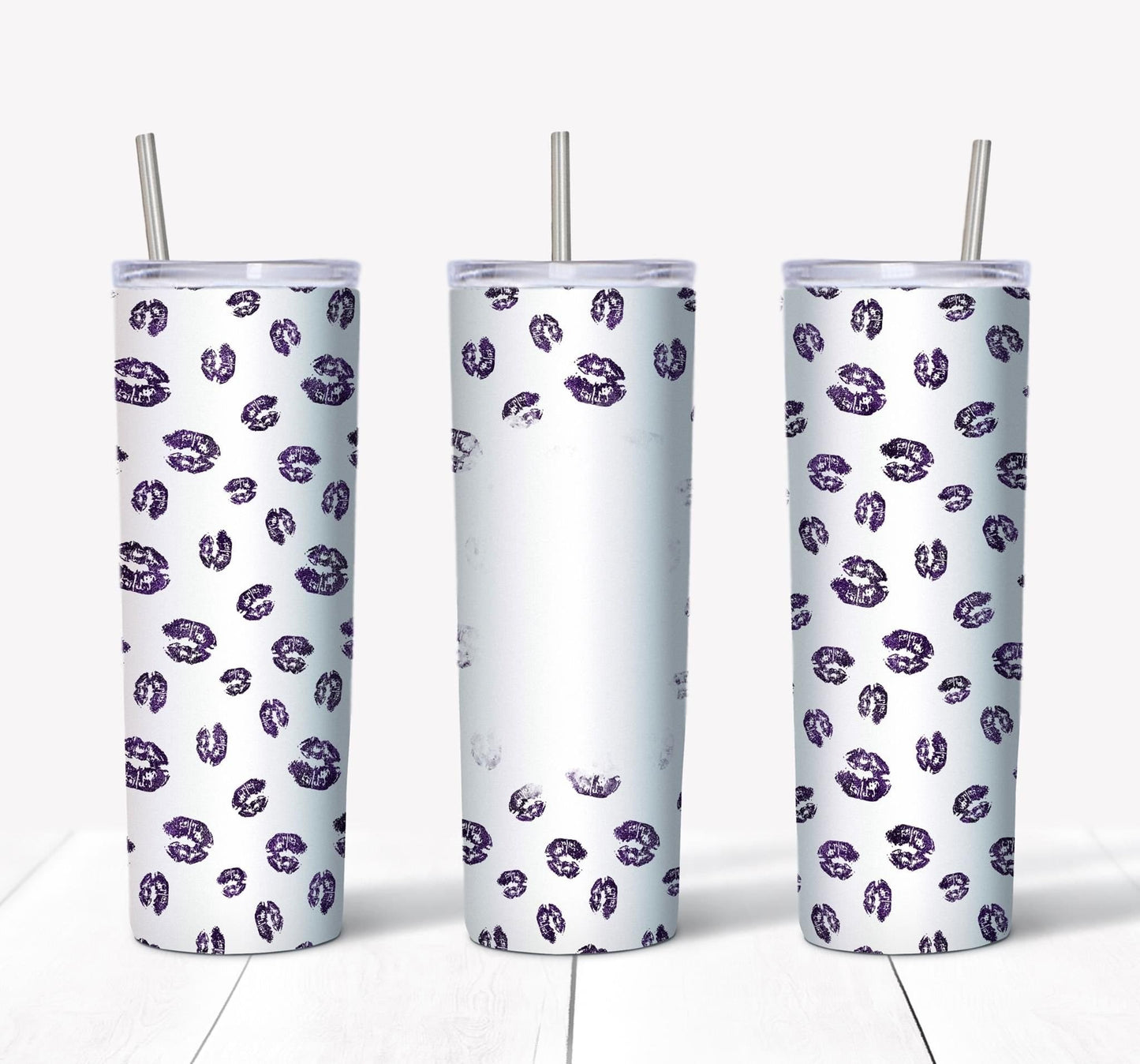 Purple Kisses W/ Picture- 20oz or 30oz Skinny Tumblers w/ Lid and Metal Straw