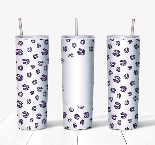 Purple Kisses W/ Picture- 20oz or 30oz Skinny Tumblers w/ Lid and Metal Straw